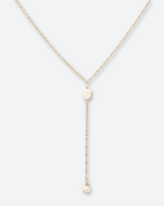 Isla Gold Lariat Y Pearl Necklace - Salty Threads